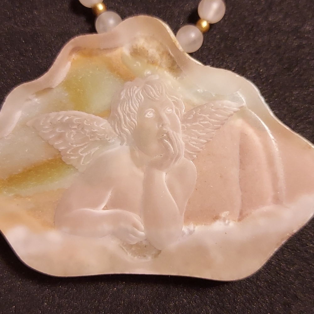 Artisan Reverse Carved Angel Pendant Necklace